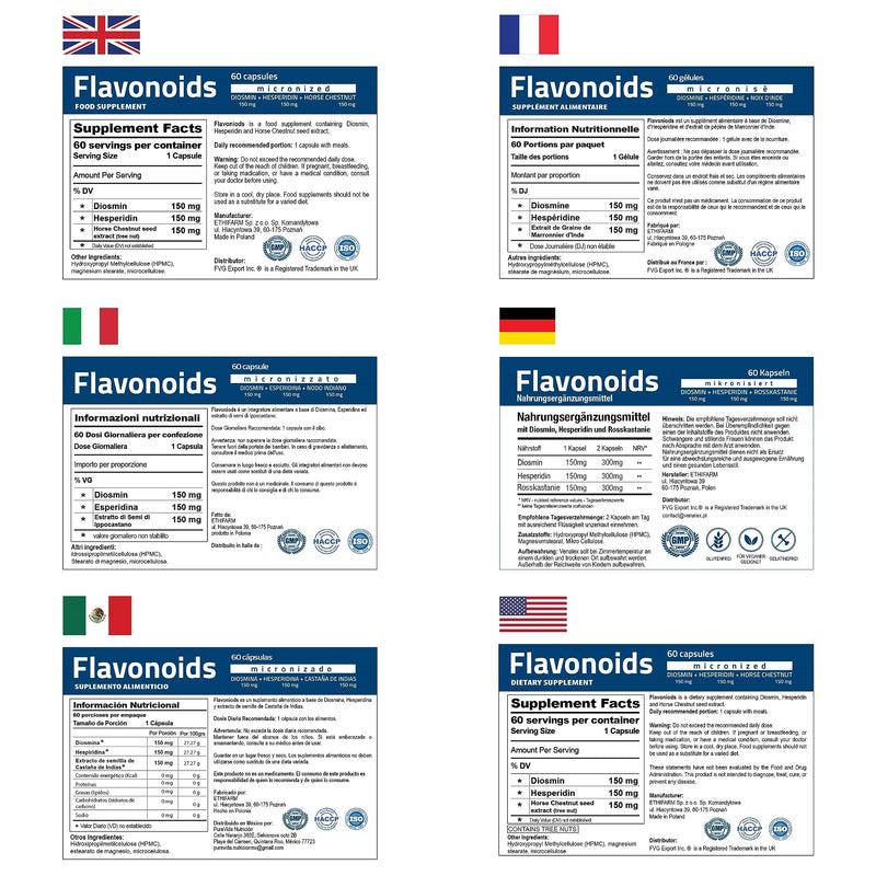 Flavonoids Supplement- Micronised Diosmin Hesperidin Horse Chestnut (Aescin)- Antioxidant Polyphenols for Healthy Circulation, Vein Support, Lymphatic Drainage & Inflammatory Response- Vegan GMP ISO