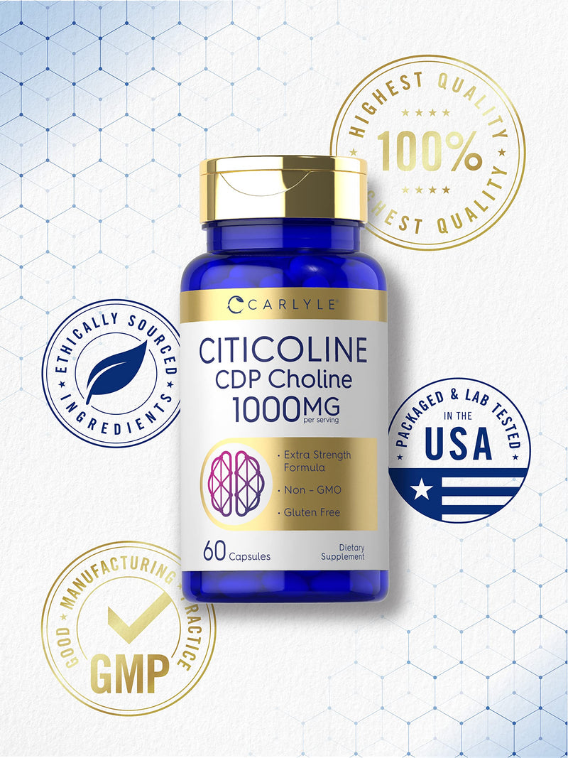 [Australia] - Carlyle Citicoline CDP Choline 1000mg | 60 Capsules | Extra Strength Formula | Non-GMO, Gluten Free Supplement 