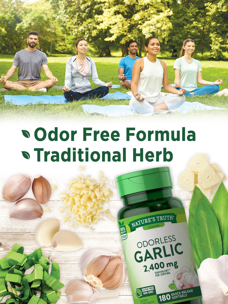 [Australia] - Nature's Truth Odorless Garlic Softgels | 2400mg | 180 Count | Non-GMO & Gluten Free Supplement 