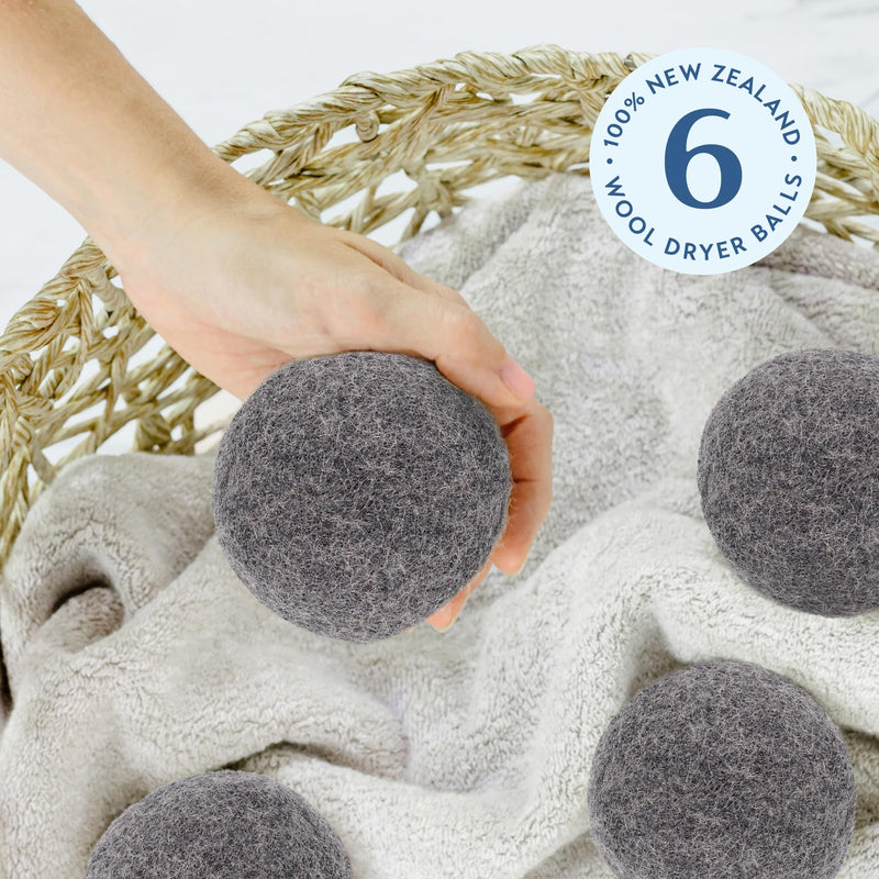 ELYN Wool Dryer Balls 6-Pack - XL, 100% New Zealand Wool, Reusable and Handmade. Fragrance-Free, Natural Fabric Softener, Reduce Wrinkles and Decrease Drying Time (Grey) Grey