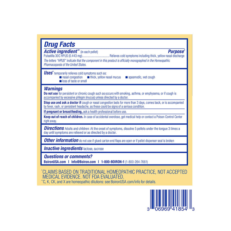 Boiron Pulsatilla 30C Homeopathic Medicine for Relief from Cold, Nasal Congestion, Thick Mucus, and Cough - 30 Count (Pack of 6) 30 Count (Pack of 6)