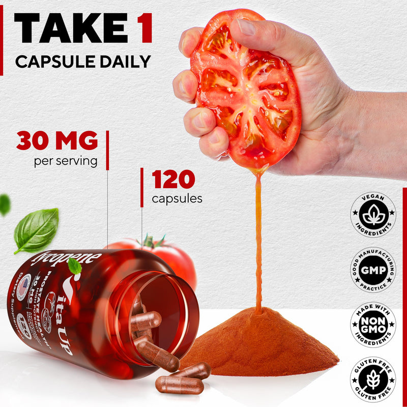 [Australia] - Lycopene Supplement - USA Made Lycopene 30mg - Vegan Lycopene Powder Capsules - Prostate Support Supplement for Men's Health - Lycopene Supplements for Heart Health & Immune Support - 120 Count 120 Count (Pack of 1) 