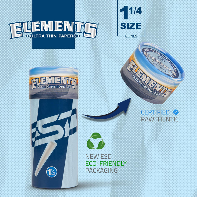[Australia] - Elements Ultra Thin Rolling Paper Cones 1 1/4 | 100 Pack | Pre Rolled with Tips and Packing Tubes Included 