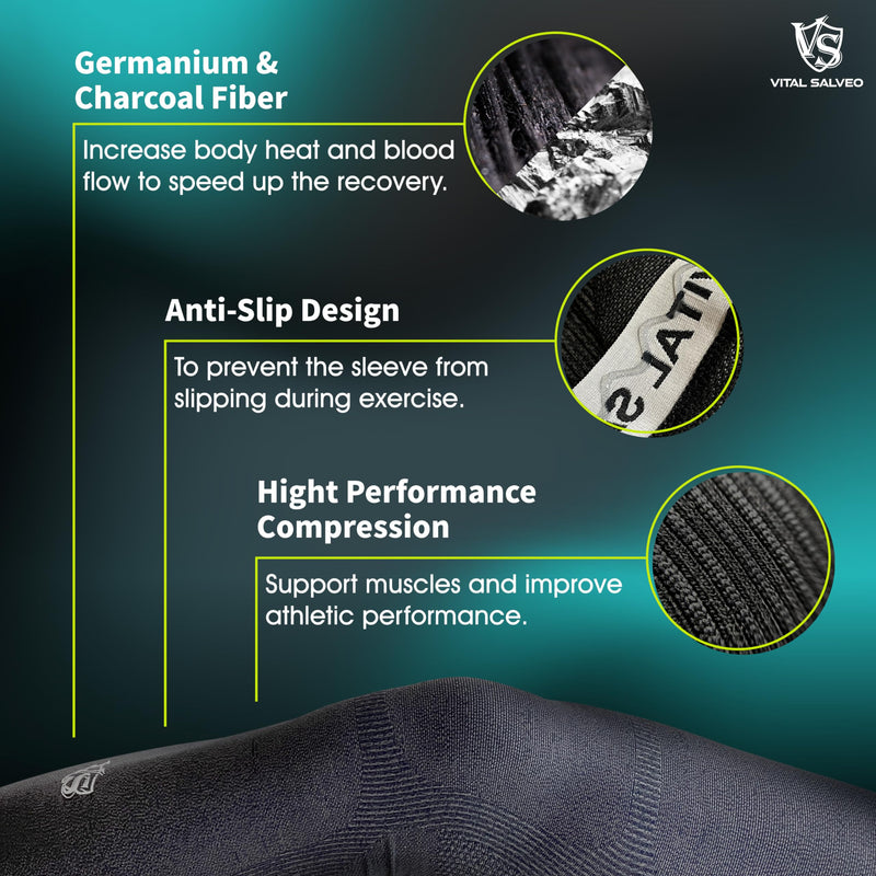 Vital Salveo Germanium & Carbon Recovery Full Leg Sleeve – Compression Leg Sleeve, Long Knee Sleeve for Arthritis, Basketball, Cycling, Football, Dark Grey (1 PC) 2X-Large 2X-Large (Pack of 1)