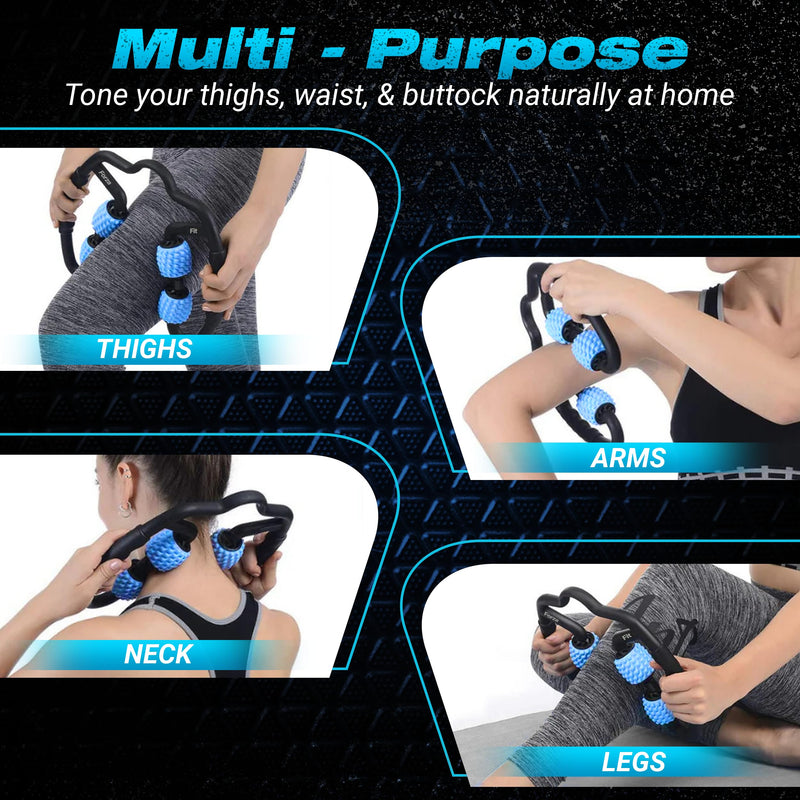 [Australia] - Forza Fit All-in-One 4-Wheel Massage Roller – Deep Tissue Relief for Legs, Arms, Neck & More | Ideal for Sore Muscles, Tendonitis, Carpal Tunnel & Cellulite Recovery (Blue & Black) Blue 4-ROLLER 