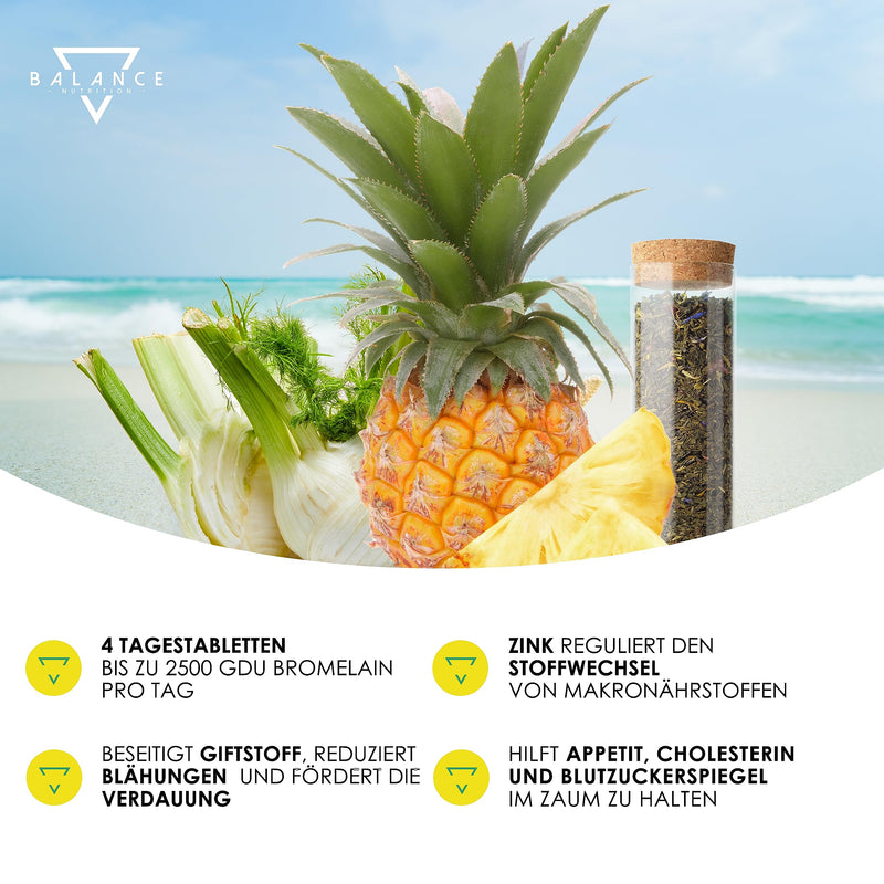 [Australia] - BROMELIFT® Bromelain 2500 GDU/g (DETOX DRAINAGE DIET INCLUDED) - 120 TABLETS | Bromelain high dose | 5,000 FIP high dose | Bromelain capsules, detox treatment, with fennel, green tea, vegan 