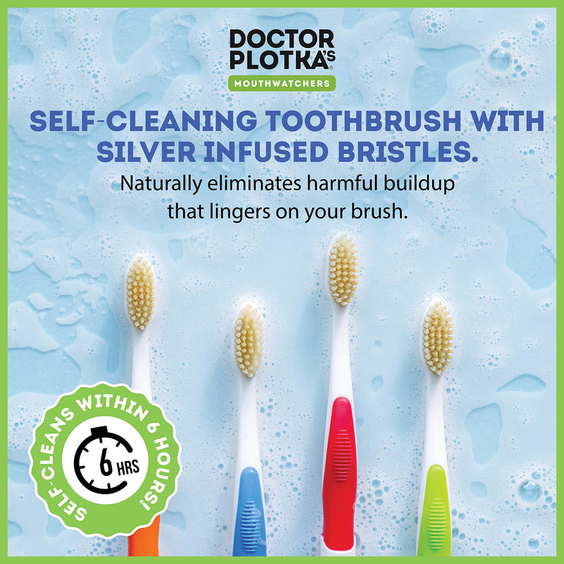 [Australia] - MOUTHWATCHERS Soft Childrens Flossing Manual Toothbrush, Value Pack of 4, Pink Toothbrushes for Kids & Teens, Ultra Clean, by Dr. Plotka's 