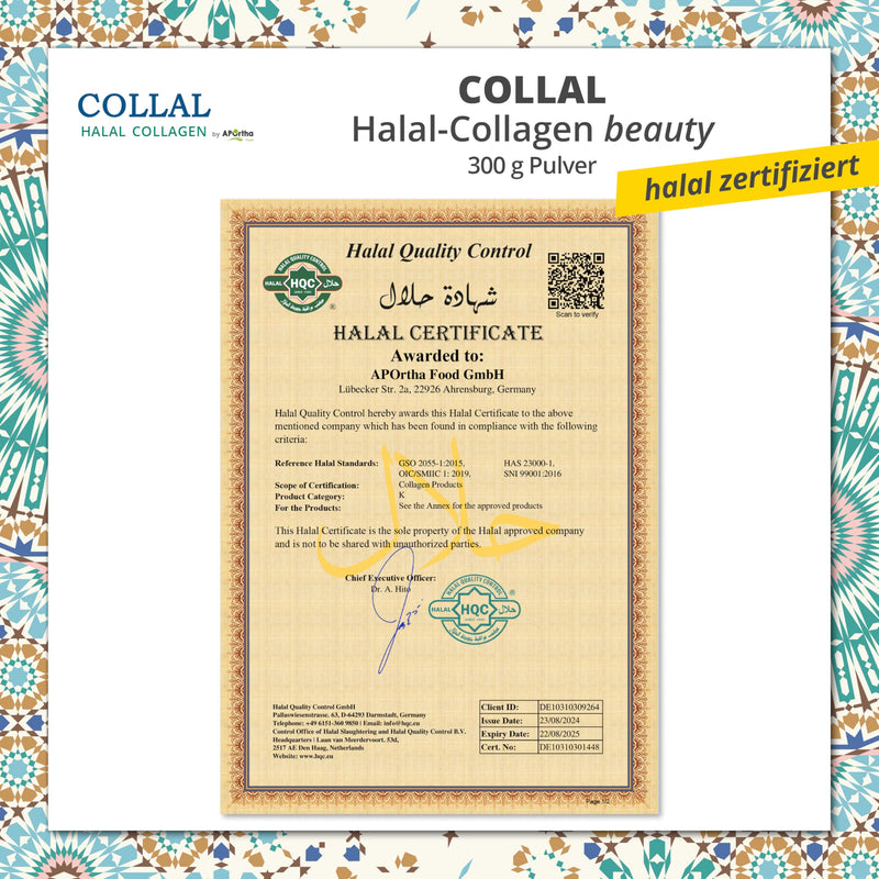 [Australia] - Collal® Halal Collagen - beauty - Premium Collagen Powder 300 g Doypack, beauty collagen powder with bioactive, halal-certified collagen peptides, 30 portions with very high bioavailability 