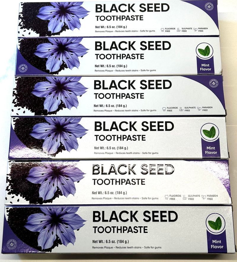 Fluoride Free Paraben Free Anti-inflammatory Cavity Protection Black Seed Toothpaste-6 Pack of 6.5 oz Tubes Clean Mint 100% Natural