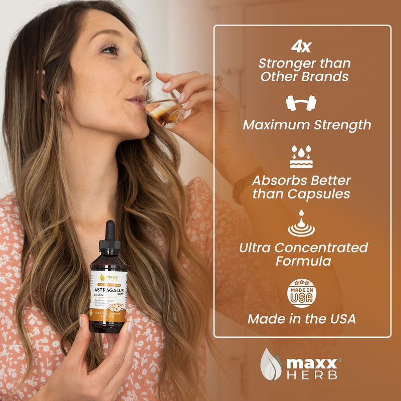 [Australia] - Maxx Herb Astragalus Root Extract - Max Strength Liquid Tincture Absorbs Better Than Capsules or Powder, for Immune Support and Mental Clarity - 4 Oz Bottle (60 Servings) 4 Fl Oz (Pack of 1) 