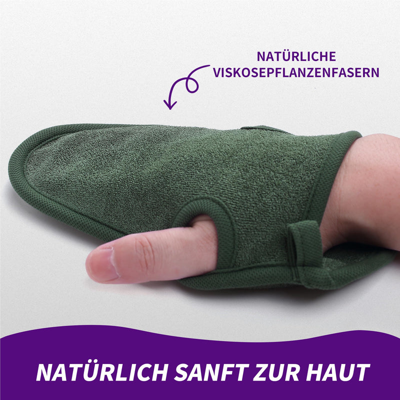 [Australia] - Belmalia 2x peeling gloves made of natural fiber | Body Scrub Sponge Removes Dead Skin | Exfoliating shower sponge for hammam, spa, wellness | Body peeling bath sponge with 2 metal hooks | Purple + Green 