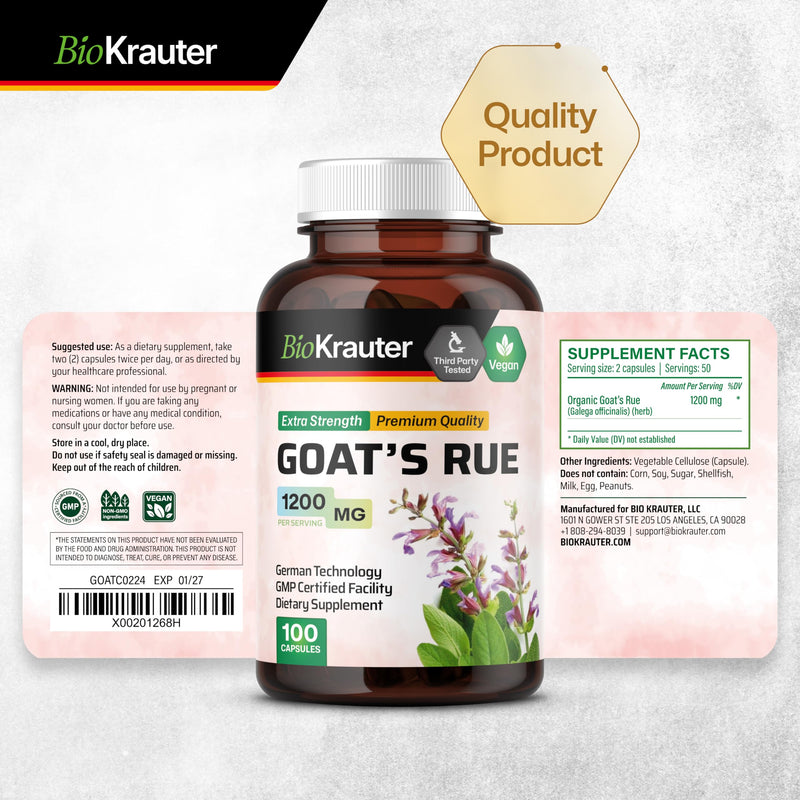 [Australia] - Goats Rue Lactation Support Capsules - Natural Breastfeeding Supplement - Organic Goats Rue 1200 mg - 100 Vegan Capsules 100 Count (Pack of 1) 