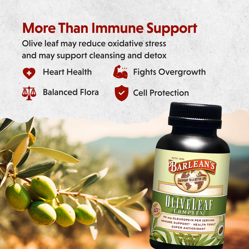 [Australia] - Barlean's Olive Leaf Complex Softgels Immune Support Supplement with 90 mg Oleuropein Antioxidants, Concentrated Heart Health & Immunity Booster Pills, 120 Count Natural Olive Leaf Softgel 120 Count (Pack of 1) 