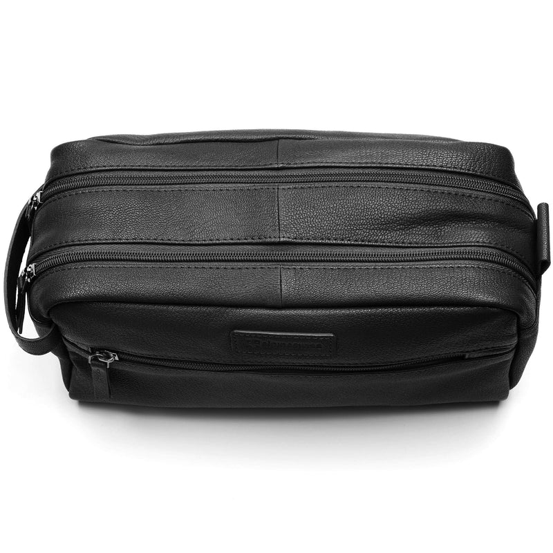 Alpine Swiss Sedona Toiletry Bag Genuine Leather Shaving Kit Dopp Kit Travel Case One Size Black