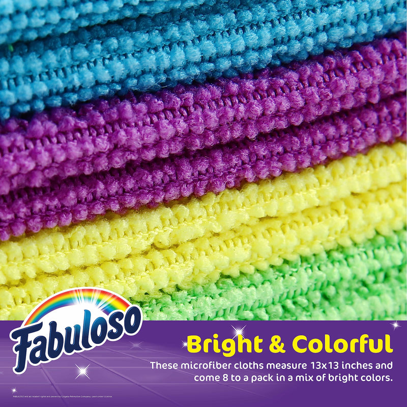 [Australia] - Fabuloso Microfiber Cleaning Cloths, 8 ct, Rainbow Colors | Lint-Free, Scratch-Free Cleaning Cloths for Surfaces and Wood Furniture | Microfiber Dustless Cloth for Bold and Bright Cleaning Experience 8 Count 