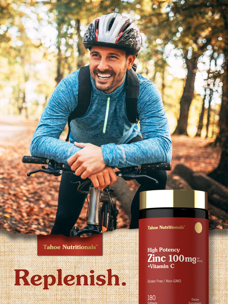 Carlyle Zinc Supplement 100mg with Vitamin C | 180 Softgels | Non-GMO, Gluten Free | Tahoe Nutritionals