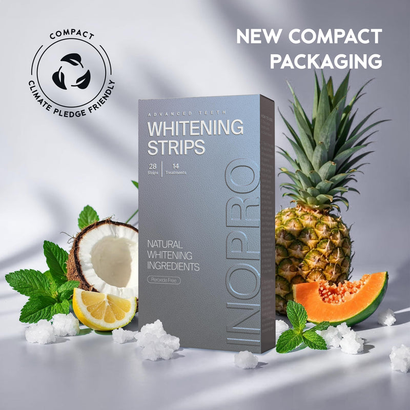 [Australia] - Natural Teeth Whitening Strips Kit 14 Treatments - Sensitive Teeth Whitener, Peroxide Free with Papain, Bromelain, Coconut Oil, White Strips for Teeth Whitening (28 Strips) 28 Count (Pack of 1) 