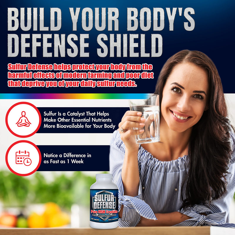 [Australia] - Sulfur Defense Opti-MSM 99.9% Pure MSM Powder Capsules, Made in USA, Organic Methylsulfonylmethane, non-GMO, Gluten-Free, Immune System Booster, Soothes Joint Pain, Younger Skin, Hair, Nails, 180 caps 1 Count (Pack of 180) 