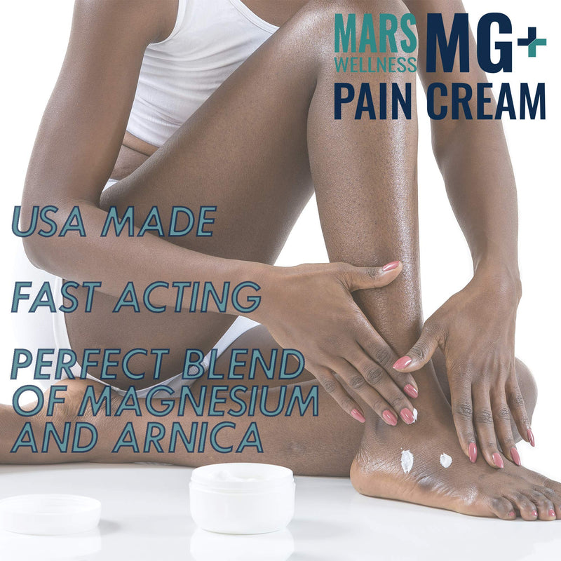 Mars Wellness MG+ Magnesium Cream Pain Relief - Extra Strength Magnesium and Arnica Cream - 4 OZ Tub - Neuropathy, Muscle Pain, and Leg Cramps Relief - 1 Pack | Extra Strength Magnesium and Arnica Cream, Great for Neuropathy, Muscle Pain, Sciatica and ...