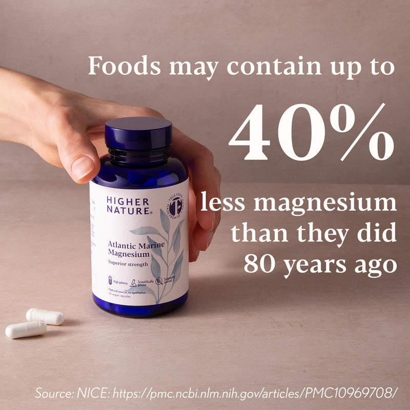 Higher Nature Atlantic Marine Magnesium Supplement 300mg - Natural Source - True Food® Formula - High Strength Magnesium Supplements - Enhance Calm, Support Bone, Muscle, Sleep & Energy - 90 Capsules 90 count (Pack of 1)