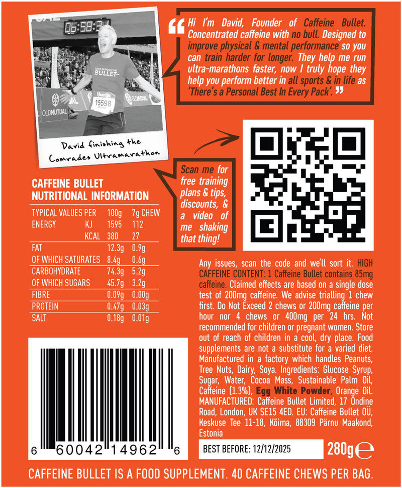 [Australia] - Caffeine Bullet 40 Chocolate Caffeine Chews. Each 85mg Caffeine - Chocolate Orange Energy Gummies: Kick Faster Than Energy gels for a Cycling, Endurance Sports & Stay Awake Chocolate Boost 1 Bag - 40 Caffeine Chews 