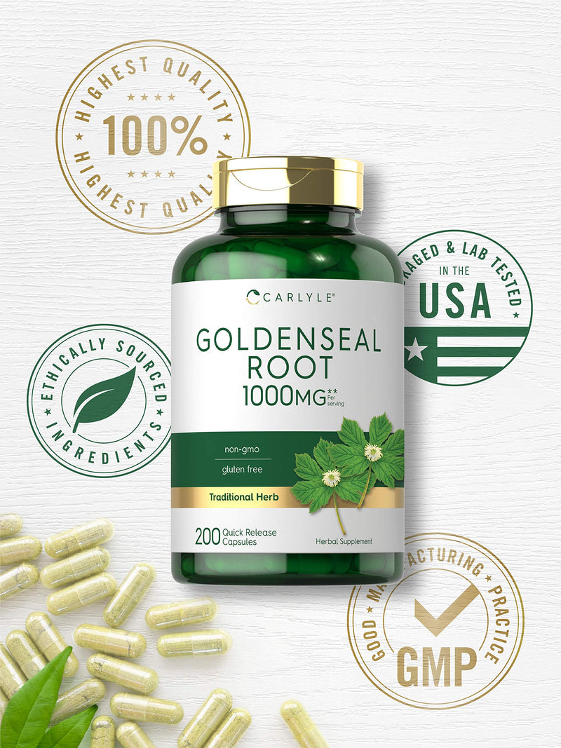 Carlyle Goldenseal Root Capsules 1000mg | 200 Count | Traditional Herb Supplement | Non-GMO, Gluten Free