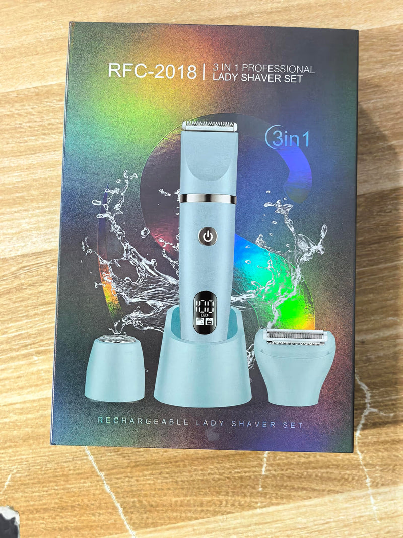[Australia] - 3-in-1 Electric Razor IPX7 Waterproof Bikini Trimmer Wet & Dry Use Painless Personal Trimmer Groomer for Ladies Face Body Legs Bikini Public Hairs Electric Lady Shaver with Replaceable Heads 