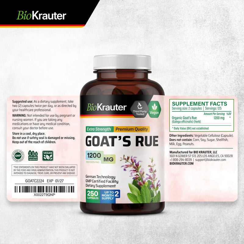 [Australia] - BIO KRAUTER Goats Rue Lactation Support Capsules 1200 mg - 250 Count - Goats Rue Capsules - Natural Breastfeeding Supplements 250 Count (Pack of 1) 