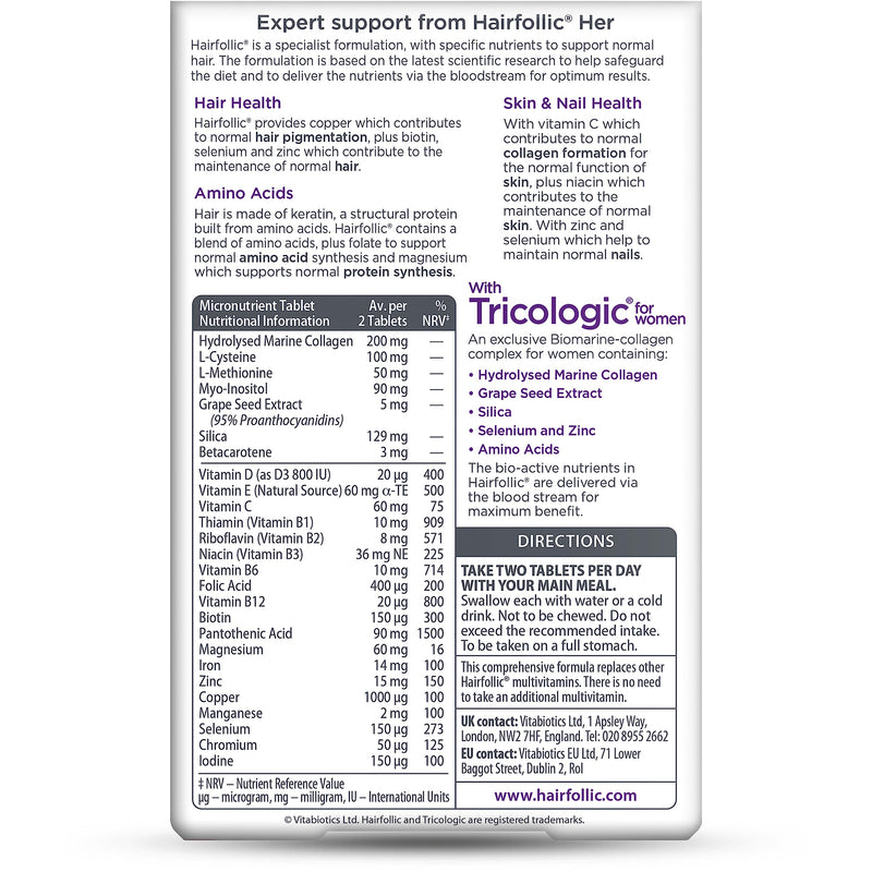Hairfollic Her for Women, 30 Tablets, Vitabiotics 30 count (Pack of 1) Original For Women
