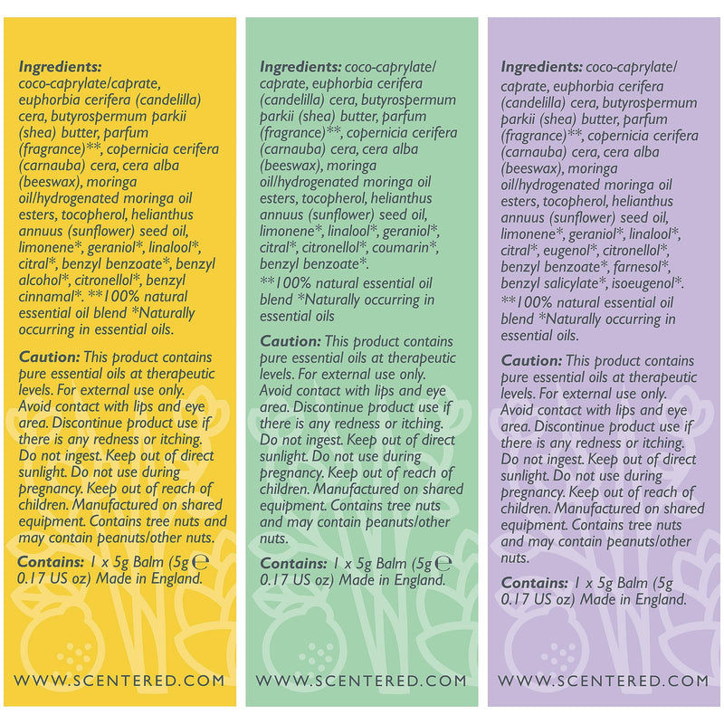 Scentered Aromatherapy Balm Gift Set - Positive & Relaxed - Pack of 3 Balms: Happy, De-Stress, Sleep Well - Lavender, Cedarwood, Rosemary Essential Oil - Mindfulness Gifts for Women