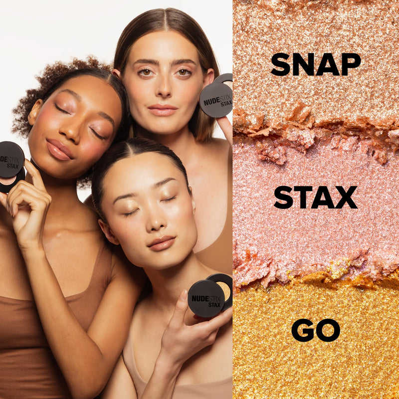 [Australia] - Nudestix STAX Nude Eye Lights Set – 3-Piece Iridescent Cream Eyeshadow Sticks for Dewy Glow on Eyes, Lips & Cheeks | Includes Diva, Sophisticate & Goddess | Vegan, Multi-Use, Stackable Makeup 