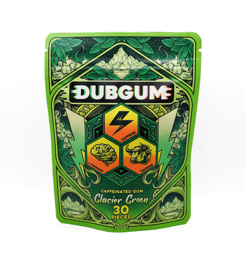 Glacier Green | Spearmint Flavor, Caffeine Gum, L-theanine, Taurine, Vitamin B12 and B6. Pouch (1) 1