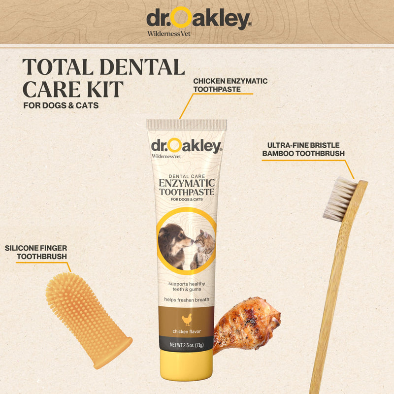 [Australia] - Total Dental Care Kit for Dogs & Cats – Chicken Flavor Enzymatic Toothpaste, Dual-Head Toothbrush & Finger Brush – Helps Reduce Tartar & Plaque – Vet Recommended – 3-Piece Set 