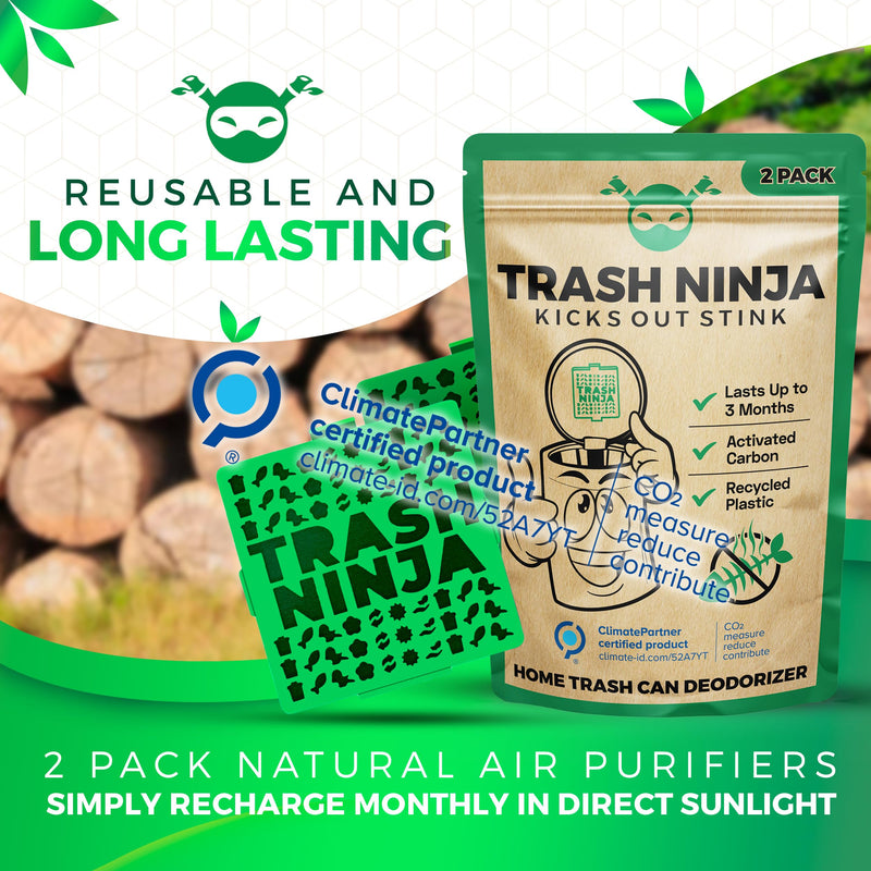 [Australia] - Trash Ninja Trash Can Deodorizer and Odor Eliminator (2 Pack) for Indoor Trash Cans Up to 10 Gallons, Made with Natural Activated Carbon - Lasts Up to 3 Months - Garbage Can Deodorizer to Control Odor 