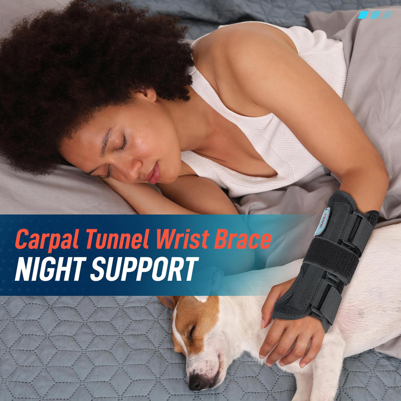 [Australia] - FEATOL Wrist Brace Carpal Tunnel, Night Support Brace with Wrist Splint, Adjustable Straps, Hot/Ice Pack for Women and Men, Left Hand, Medium/Large, Tendinitis, Arthritis, Pain Relief Medium/Large (Pack of 1) Left Hand-Gel Pack-Black 