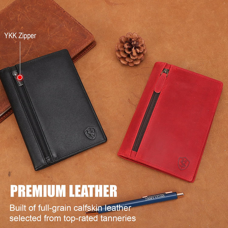 STAR VISTA Luciano Leather Pocket Journal Cover for 3.5" x 5.5" Field Notes or Moleskine Cahier, Travel Passport Wallet with RFID Blocking, 6 Card Slots, 2 Notebooks & Pen Included, Black