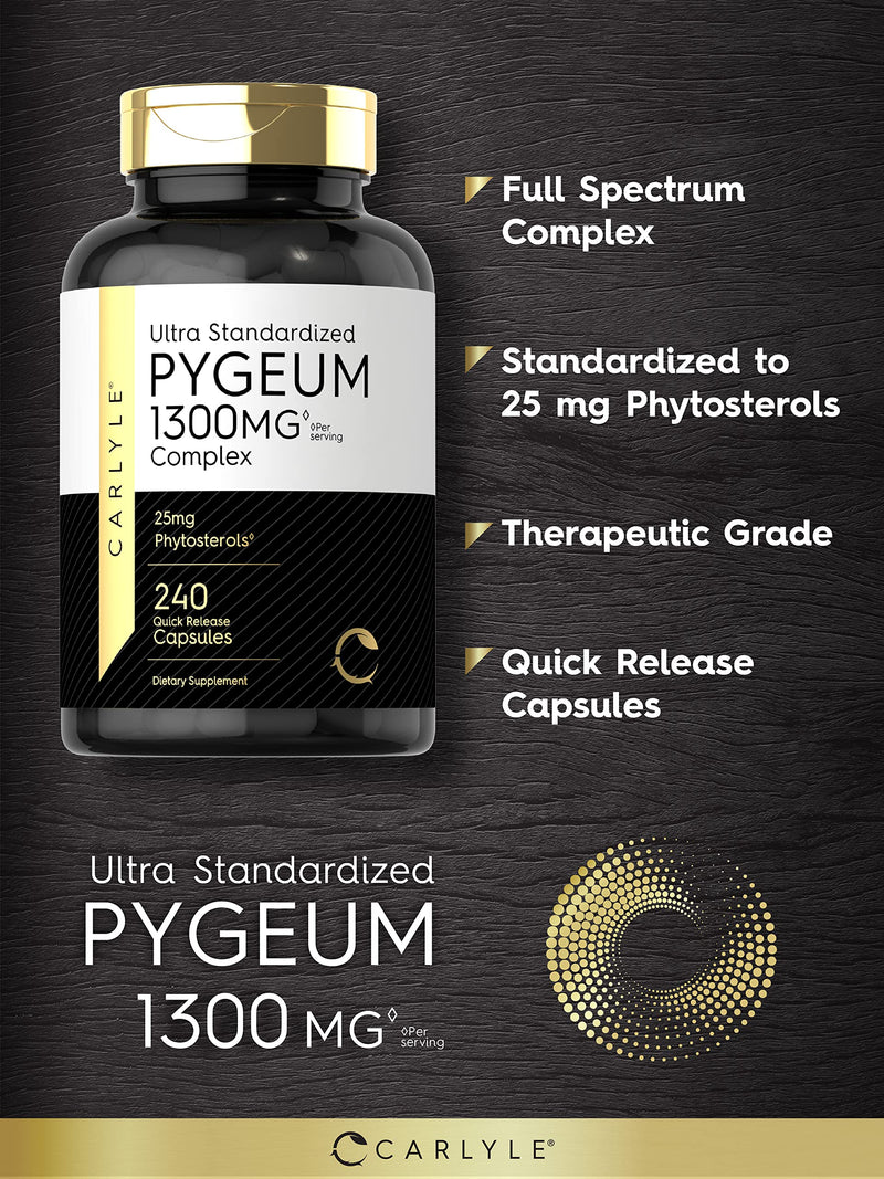 Carlyle Pygeum Standardized 1300mg | 240 Capsules | Non-GMO, Gluten Free | Africanum Bark Extract Supplement