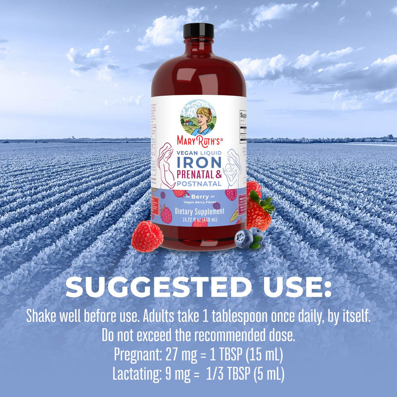 [Australia] - MaryRuth Organics | Liquid Iron Supplement Prenatal & Postnatal for Pregnant & Lactating | Iron Deficiency | Immune Support | Sugar/Gluten Free | Vegan | Non-GMO | 15.22 Fl Oz Vegan Natural Berry 15.22 Fl Oz (Pack of 1) 