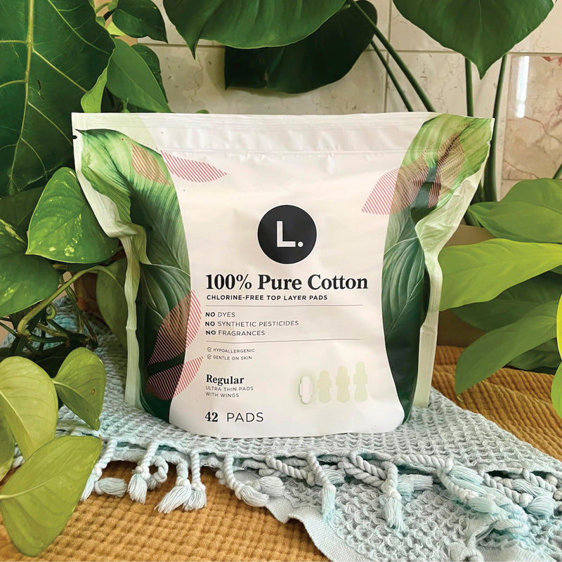 [Australia] - L. Pure Cotton Topsheet Pads for Women, Super Absorbency, Ultra Thin Pads with Wings, Unscented menstrual pads, 56 Count (Packaging May Vary) 