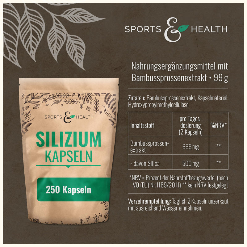 [Australia] - Silicon high-dose capsules - 250 silicon capsules - silicon from high-quality bamboo shoot extract - silica high-dose - 500mg per daily dosage 