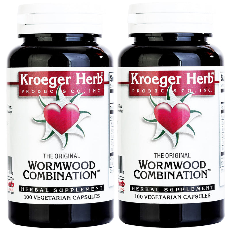 [Australia] - Kroeger Herb Wormwood Combination - 700mg - Vegetarian Capsules - 100 Caps | Pack of (2) | Our powerful combination includes Wormwood, Black Walnut Leaves, Quassia, Cloves, and Male Fern 50 Count (Pack of 2) 