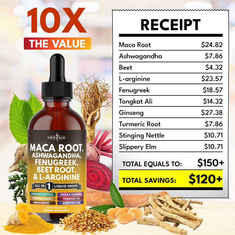 [Australia] - Organic Maca Root Liquid Drops with Ashwagandha, Nettle, Fenugreek, Beet Root and L-Arginine Liquid Multivitamin for Women and Men (1) 2 Fl Oz (Pack of 1) 