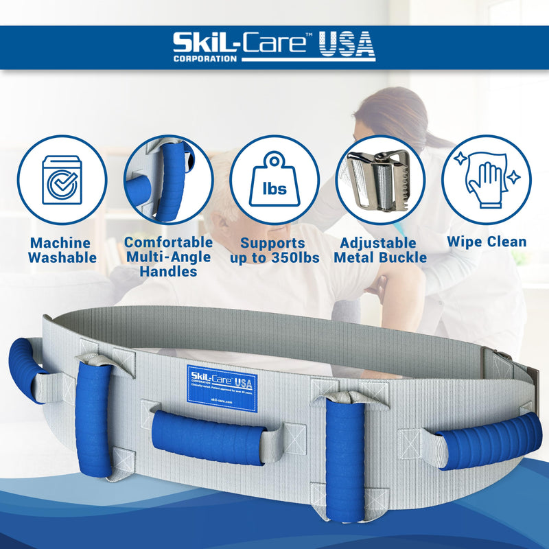 [Australia] - Skil-Care Multi-Grip Gait Belt with Handles for Seniors up to 350lbs, Transfer Belt for Elderly and Disabled, Physical Therapy Equipment for Lift Assist, Walking Aids, Gait Belts for Seniors, 252220 