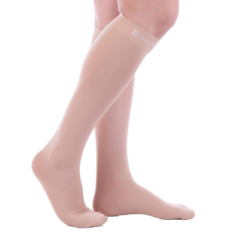 Doc Miller - Compression Socks for Women & Men - 8-15 mmHg Knee High, Medical Grade Support - Sports, Travel, Nurse, 1 Pair XX-Large Beige