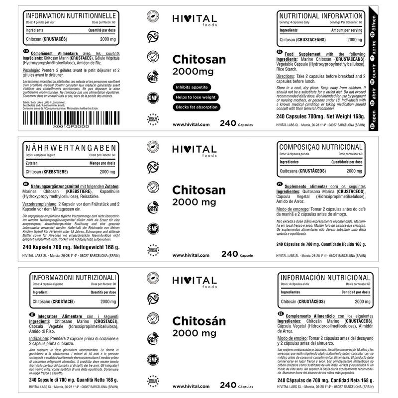 [Australia] - Marine Chitosan 2000 mg. 240 capsules for 2 months treatment. Natural chitosan from crustacean chitin. Natural fiber that blocks fat absorption and reduces appetite 