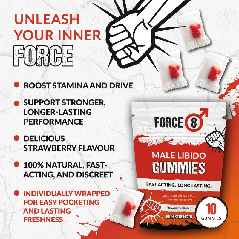 Force-8 Gummies | Libido Boost for Men | Maca Root | Nutritional Minerals & Vitamins | Fast Acting & Long Lasting | High Strength | X10 Strawberry Flavoured Gummies