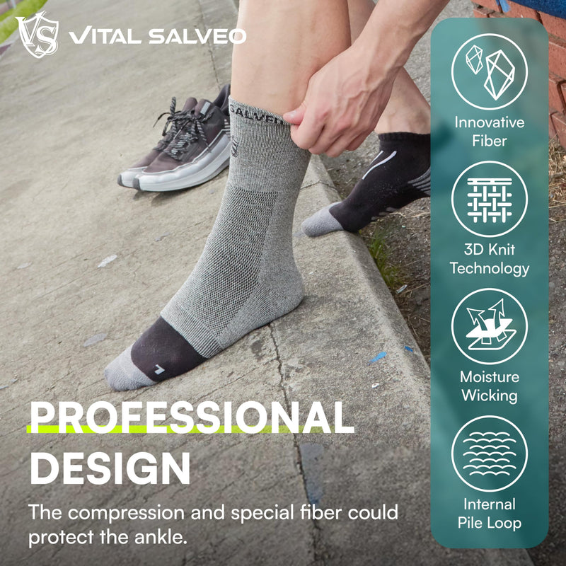 VitalSalveo Open Toes Compression Ankle Sleeve/Brace with Germanium and Charcoal – Relieves Swelling, Achilles Tendon Pain, Plantar Fasciitis, Foot and Joint Pain, Supports Sprained Ankles, Arthritis, Inflammation, and Circulation – Suitable for Day an...