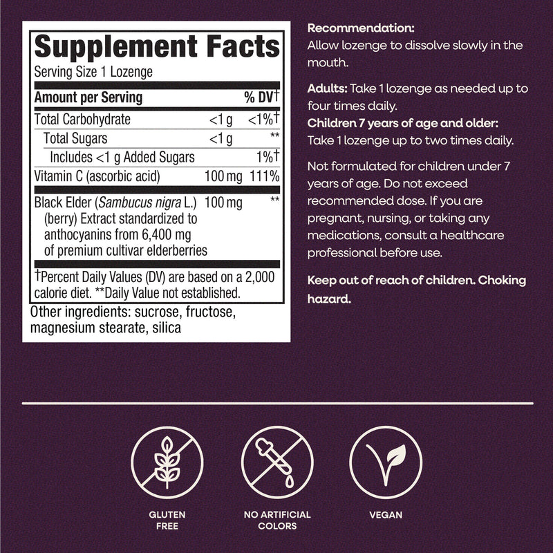Nature's Way Sambucus Immune Lozenges, Elderberry Flavored, No Zinc, 24 ct | Elderberry Lozenges for On-the-Go Use with Vitamin C & Black Elderberry Extract, Vegan & Gluten-Free Immune Support* 30 Count (Pack of 1)