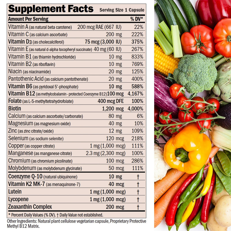 ANDREW LESSMAN Essential-1 nuonce max Multivitamin 3000 IU Vitamin D3 60 Small Capsules. 100 mcg Methyl B12. CoQ10 Lutein Lycopene Zeaxanthin. High Potency. No Additives. Ultra-Mild One Daily Capsule | Complete Daily Multivitamin & Mineral Formula with...