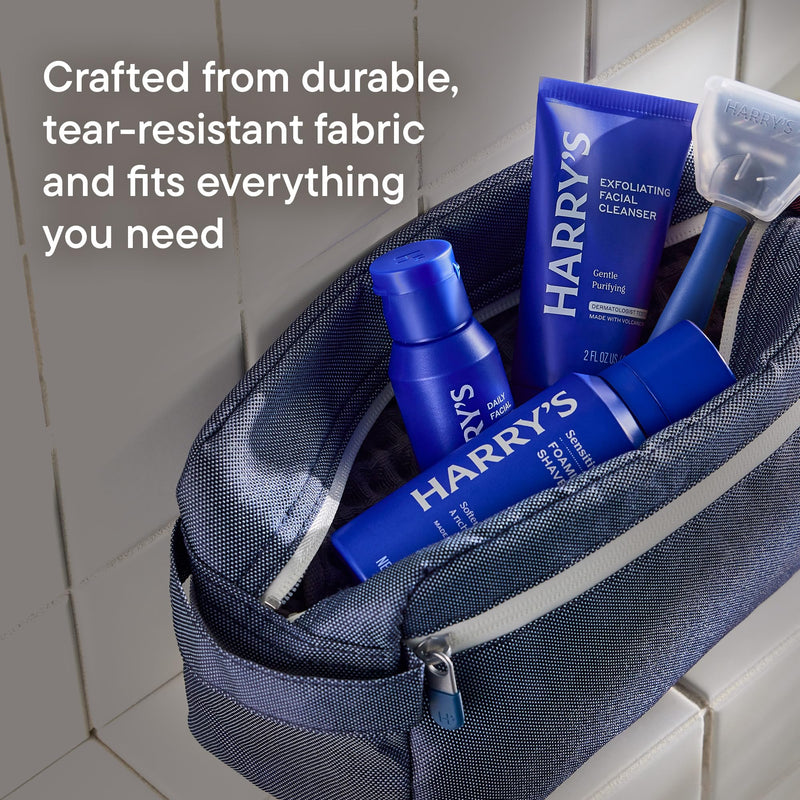 Harry's Travel Shaving Kit for Men - Toiletry Bag, Razor, Foaming Shave Gel, and Blade Cover -Travel Size Toiletries Shave Kit + Toiletry Bag Grey